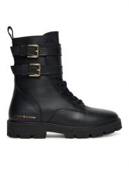 Tommy Hilfiger Trzewiki Biker Laceup FW0FW08986 Czarny. Czarne botki damskie Tommy Hilfiger, ze skóry, bez obcasa, na płaskiej podeszwie, bez zapięcia. Za 719.99 zł.