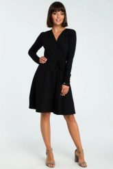 Rozkloszowana kopertowa wiązana sukienka czarna. Czarne sukienki damskie Bewear, bez wzorów, z bawełny, eleganckie, bez ramiączek. Za 189.00 zł.