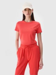 4F T-shirt slim gładki damski - czerwony M. Czerwone t-shirty damskie 4F, m, bez wzorów, z bawełny, bez kołnierzyka. Za 39.99 zł.