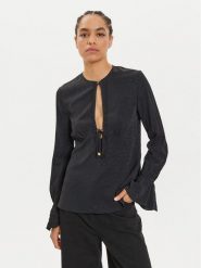 Pinko Bluzka Bambi 102003 A01P Czarny Regular Fit. Czarne bluzki damskie Pinko, bez wzorów, z jedwabiu, bez kołnierzyka, bez ramiączek. W wyprzedaży za 418.99 zł.