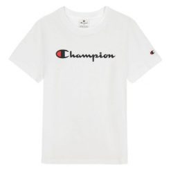 T-shirt Damski Markowy Rękaw. Białe t-shirty damskie Champion, bez wzorów, bez kołnierzyka. Za 102.99 zł.