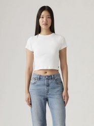 Levi's Koszulka w kolorze białym rozmiar: XXS. Białe bluzki damskie Levi's, s, bez wzorów, z bawełny, bez kołnierzyka, bez ramiączek. Za 75.86 zł.