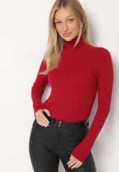 Bordowy Golf Oranya. Czerwone golfy damskie Born2be, l, bez wzorów, z dzianiny, bez ramiączek. Za 49.99 zł.