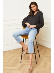 Joséfine Lniana bluzka "Celiane" w kolorze antracytowym rozmiar: M. Czarne bluzki damskie Joséfine, m, bez wzorów, ze lnu, bez kołnierzyka, bez ramiączek. Za 143.99 zł.