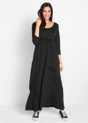 Sukienka shirtowa, rękawy 3/4. Czarne sukienki damskie bonprix, bez wzorów, bez ramiączek. Za 129.99 zł.