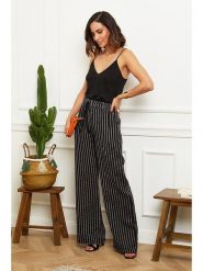 Le Monde du Lin Lniane spodnie w kolorze czarno-białym rozmiar: 38/40. Czarne spodnie materiałowe damskie Le Monde du Lin, bez wzorów, ze lnu. Za 132.36 zł.