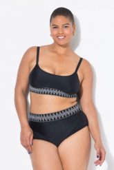 Damskie Figi od bikini wysoki stan pas z haftem. Czarne figi Ulla Popken, bez wzorów, z elastanu. Za 101.99 zł.