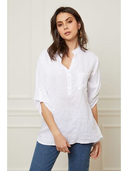 Fleur de Lin Lniana bluzka "Bjorg" w kolorze białym rozmiar: XL. Białe bluzki damskie Fleur de Lin, xl, bez wzorów, ze lnu, bez kołnierzyka, bez ramiączek. Za 145.60 zł.