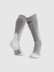 4F Skarpety narciarskie z wełną merino damskie - szare 35-38. Szare skarpetki damskie 4F, bez wzorów, prążkowane. Za 99.99 zł.