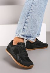 Czarne Sneakersy z Przeszyciami i Delikatnym Cyrkoniowym Zdobieniem Tarolea. Czarne obuwie sportowe damskie Renee, z jeansu, bez zapięcia. Za 79.99 zł.