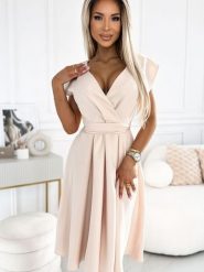 Sukienka Model Scarlett 348-7 Beige - Numoco. Brązowe sukienki damskie NUMOCO, bez wzorów, z elastanu, eleganckie, bez ramiączek. Za 334.28 zł.