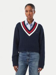 Tommy Jeans Sweter DW0DW23550 Granatowy Regular Fit. Niebieskie swetry klasyczne damskie Tommy Jeans, s, z bawełny, bez kołnierzyka. Za 489.99 zł.