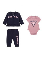 Guess Komplet bluza, body i spodnie dresowe S6YG10 K3951 Granatowy Regular Fit. Niebieskie bluzy dziewczęce Guess, z aplikacjami, z bawełny, bez ramiączek, bez kaptura. Za 284.99 zł.