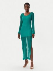 Simona Corsellini Sukienka dzianinowa P25CPABO0201 Turkusowy Regular Fit. Niebieskie sukienki damskie SIMONA CORSELLINI, bez wzorów, z dzianiny, bez ramiączek. Za 589.99 zł.