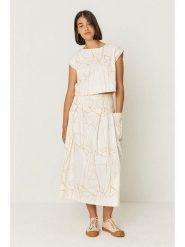 SKFK Bluzka "Jana" w kolorze kremowym rozmiar: 40. Brązowe bluzki damskie SKFK, bez wzorów, z bawełny, bez kołnierzyka, bez ramiączek. Za 173.99 zł.