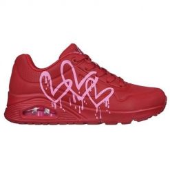 Buty do chodzenia damskie Skechers Uno Dripping In Love. Czerwone obuwie sportowe damskie Skechers, z gumy, bez zapięcia, trekkingowe. Za 489.99 zł.