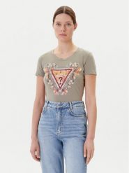 Guess T-Shirt W5YI08 J1314 Zielony Regular Fit. Zielone t-shirty damskie Guess, xxl, z aplikacjami, z bawełny, bez kołnierzyka. Za 109.99 zł.