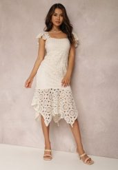 Beżowa Sukienka Andramia. Brązowe sukienki damskie Renee, z aplikacjami, z koronki, bez ramiączek. W wyprzedaży za 159.99 zł.