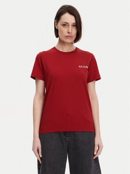 Guess T-Shirt W5RI04 I3Z14 Czerwony Regular Fit. Czerwone t-shirty damskie Guess, xs, z aplikacjami, z bawełny, bez kołnierzyka. Za 109.99 zł.