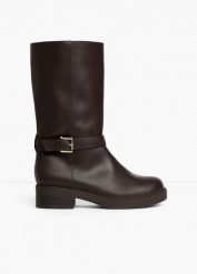 Kozaki z klamerką. Brązowe kozaki damskie bonprix, bez obcasa, bez zapięcia. Za 149.99 zł.