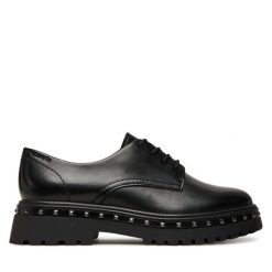Oxfordy Tamaris. Czarne półbuty damskie Tamaris, bez wzorów, bez obcasa, bez zapięcia. Za 279.99 zł.