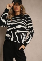 Czarny Klasyczny Sweter w Zebrę Unarella. Czarne swetry klasyczne damskie Renee, l, bez kołnierzyka. Za 79.99 zł.