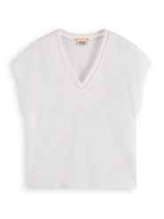Scotch & Soda Koszulka w kolorze białym rozmiar: S. Białe bluzki damskie Scotch & Soda, s, bez wzorów, bez kołnierzyka, bez ramiączek. Za 101.23 zł.
