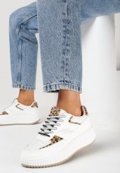 Białe Sneakersy na Grubej Podeszwie Ozdobione Brokatem Evllina. Białe obuwie sportowe casual damskie Born2be, bez zapięcia. Za 54.99 zł.