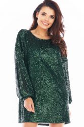 Luźna Mini Sukienka w Stylu Glamour - Zielona. Zielone sukienki damskie Awama, bez wzorów, z materiału, glamour, bez ramiączek. Za 419.90 zł.