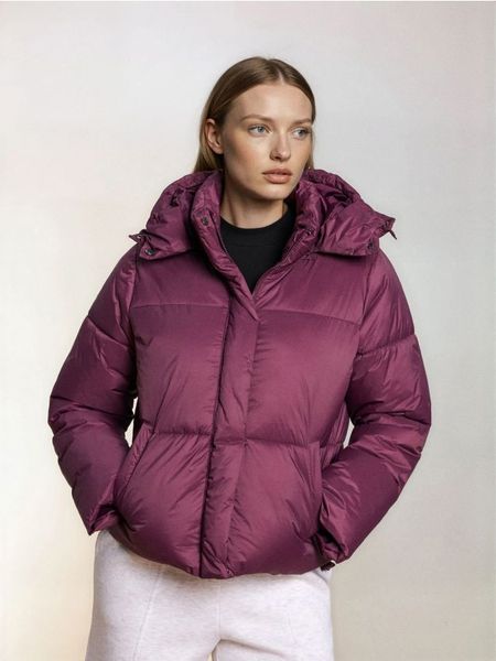 Pikowana kurtka puffer - bordowy. Czerwone kurtki damskie Sinsay, l, bez wzorów, bez kaptura. Za 89.99 zł.