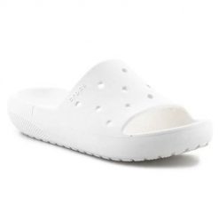 Klapki unisex Crocs Classic Slide V2. Białe klapki damskie Crocs, bez wzorów, z materiału, bez obcasa, bez zapięcia. Za 152.00 zł.