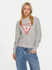 Guess Bluza W2YQ16 KBA11 Szary Regular Fit. Szare bluzy damskie Guess, m, z aplikacjami, z bawełny, bez kaptura. Za 189.99 zł.