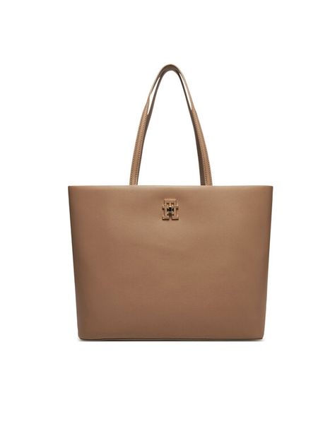 Tommy Hilfiger Torebka Th Modern Tote AW0AW17528 Beżowy. Brązowe shopper bag Tommy Hilfiger, bez wzorów, ze skóry, bez dodatków. Za 379.99 zł.