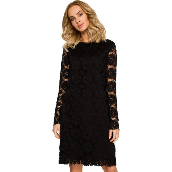 Sukienka wieczorowa koronkowa trapezowa midi czarna. Czarne sukienki damskie MOE, bez wzorów, z koronki, wizytowe, bez ramiączek. Za 379.00 zł.