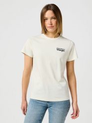 WRANGLER DAMSKA KOSZULKA WRANGLER GRAPHIC TEE VINTAGE WHITE 112356428. Białe bluzki damskie Wrangler, l, bez wzorów, vintage, bez kołnierzyka, bez ramiączek. Za 89.99 zł.