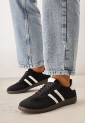 Czarno-Białe Sneakersy z Imitacji Zamszu na Płaskiej Podeszwie Memeriana. Czarne obuwie sportowe damskie Born2be, z jeansu, bez zapięcia. Za 89.99 zł.