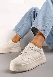 Beżowe Sneakersy z Cholewką przed Kostkę na Platformie Liciana. Brązowe obuwie sportowe damskie Renee, z jeansu, przed kostkę, bez zapięcia. Za 59.99 zł.