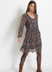 Sukienka mini z siatkowego materiału. Czarne sukienki damskie bonprix, bez wzorów, bez ramiączek. Za 139.99 zł.