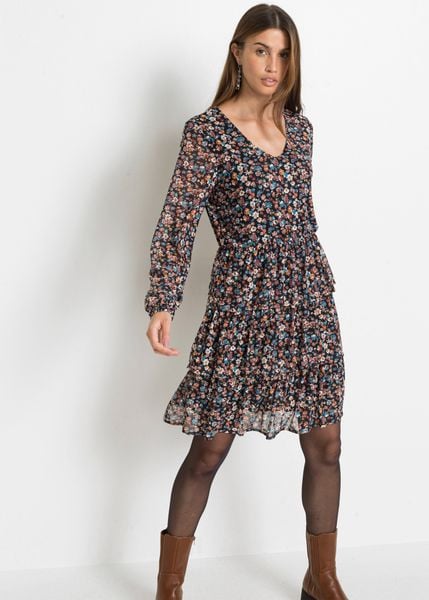 Sukienka mini z siatkowego materiału. Czarne sukienki damskie bonprix, bez wzorów, bez ramiączek. Za 149.99 zł.