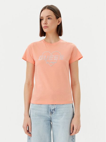 Guess T-Shirt V5GI10 K9RM1 Pomarańczowy Regular Fit. Brązowe t-shirty damskie Guess, s, z aplikacjami, z bawełny, bez kołnierzyka. Za 109.99 zł.