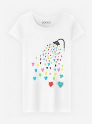 WOOOP Koszulka "Love Shower" w kolorze białym rozmiar: S. Białe bluzki damskie Wooop, s, bez wzorów, z bawełny, bez kołnierzyka, bez ramiączek. Za 37.45 zł.