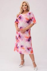 Trapezowa sukienka Felipa w kwiaty w odcieniach fioletu MIDI PLUS SIZE XXL OVERSIZE WIOSNA. Czerwone sukienki damskie Moda Size Plus Iwanek, bez wzorów, z elastanu, eleganckie, bez ramiączek. W wyprzedaży za 99.90 zł.