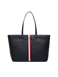 Tommy Hilfiger Torebka Th Corp Ess Tote AW0AW19334 Granatowy. Niebieskie shopper bag Tommy Hilfiger, bez wzorów, ze skóry, bez dodatków. Za 569.99 zł.