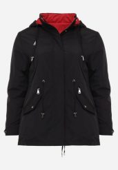 Czarno-Czerwona Przejściowa Kurtka Dwustronna Parka z Pikowaniem i Kapturem Tidare. Czarne kurtki damskie Born2be, l, z jeansu. Za 109.99 zł.
