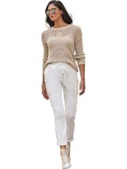 Heine Spodnie w kolorze kremowym rozmiar: 38. Brązowe spodnie materiałowe damskie Heine, bez wzorów, z materiału. Za 86.99 zł.