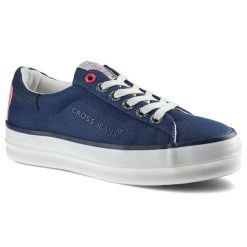 Granatowe Trampki Cross Jeans Damskie Wygodne Buty. Niebieskie trampki damskie Cross Jeans, z aplikacjami, z jeansu, bez zapięcia. Za 109.00 zł.