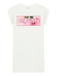 Guess Sukienka codzienna J6GK05 KAE24 Biały Regular Fit. Białe sukienki dziewczęce Guess, z aplikacjami, z bawełny, bez ramiączek, proste. Za 179.99 zł.