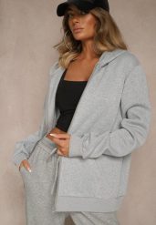 Szara Bluza Rozpinana z Kapturem Ozdobiona Sznurkami Odiola. Szare bluzy damskie Renee, l, z aplikacjami, z jeansu, z kapturem. Za 59.99 zł.