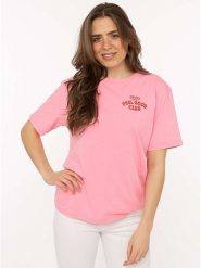 Zwillingsherz Koszulka "Feel Good Club" w kolorze jasnoróżowym rozmiar: S/M. Różowe bluzki damskie Zwillingsherz, m, bez wzorów, z bawełny, bez kołnierzyka, bez ramiączek. Za 82.99 zł.