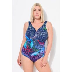 Damski Kostium kąpielowy homary dekolt w serce miękkie miseczki. Niebieskie stroje jednoczęściowe Ulla Popken, bez wzorów, z elastanu. Za 244.99 zł.